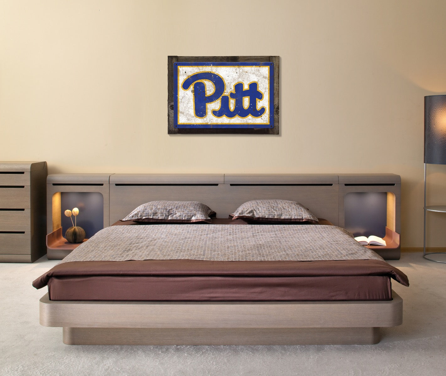 Pittsburg Panthers Wall Art, NCAA Rustic Metal Sign, Optional Rustic Wood Frame, College Teams, Mascots, and Sports