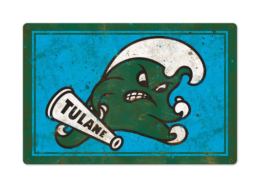 Tulane Green Wave Wall Art, NCAA Rustic Metal Sign, Optional Rustic Wood Frame, College Teams, Mascots, and Sports
