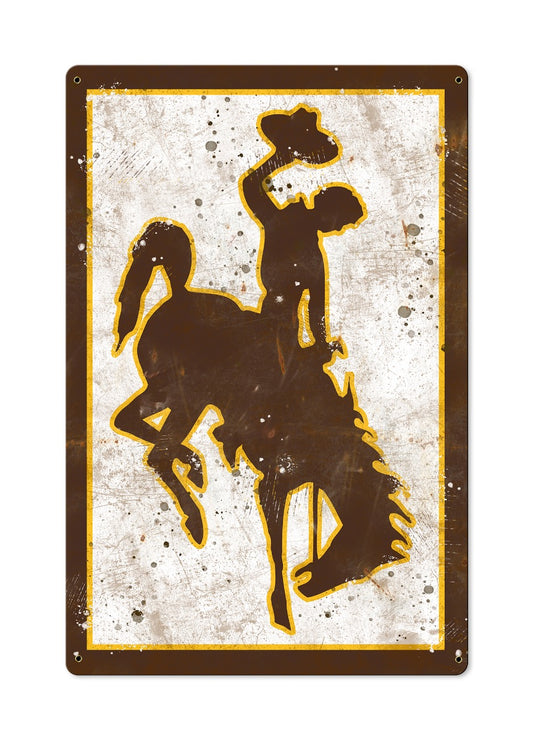 Wyoming Athletics Wave Wall Art, NCAA Rustic Metal Sign, Optional Rustic Wood Frame, College Teams, Mascots, and Sports