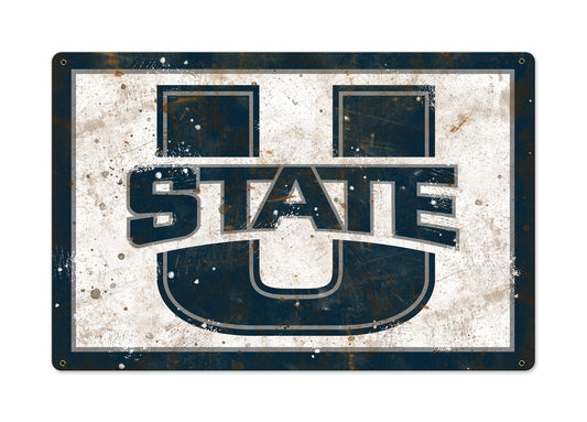Utah State Wall Art, NCAA Rustic Metal Sign, Optional Rustic Wood Frame, College Teams, Mascots, and Sports