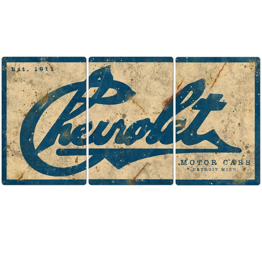 Chevrolet Wall Art, Triptych METAL Sign, Optional Barn Wood Style Frame