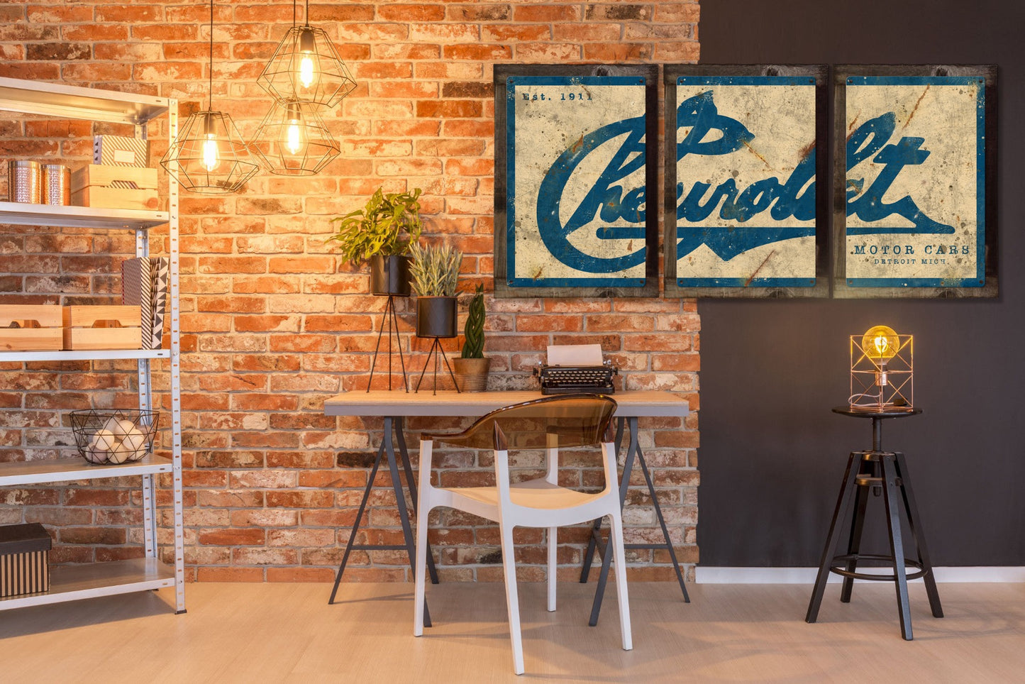 Chevrolet Wall Art, Triptych METAL Sign, Optional Barn Wood Style Frame