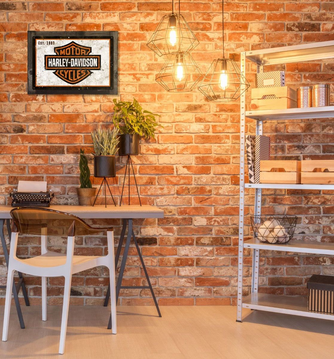 Harley Davidson Wall Art, Metal Sign, Optional Wood Frame