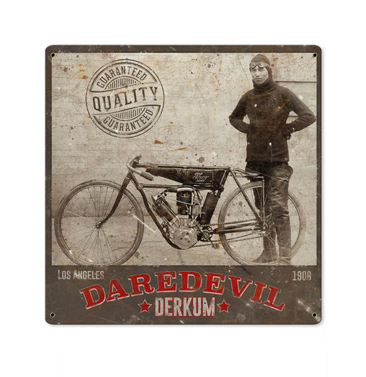 Daredevil Derkum, Motorcycles Wall Art, Metal Sign, Optional Wood Frame