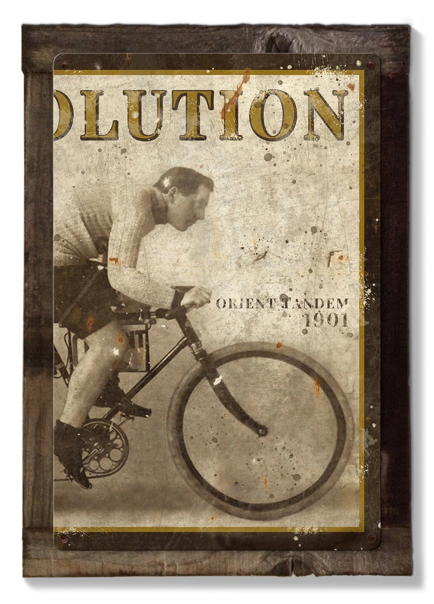 Industrial Revolution Wall Art, Orient Tandem Motorcycle, Triptych METAL Sign