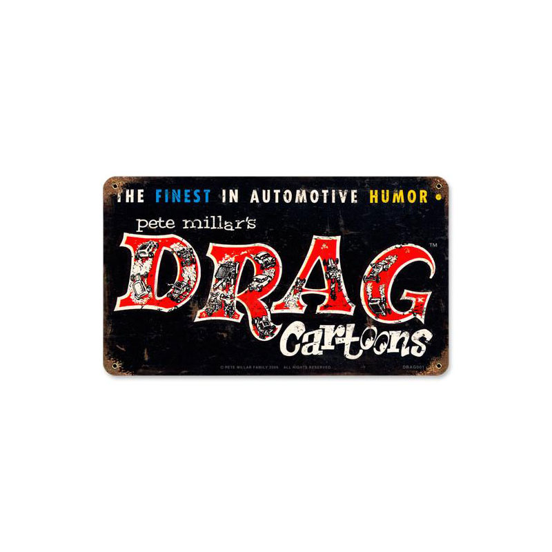 Drag Cartoons Logo, Automotive, Vintage Metal Sign, 8 X 14 Inches