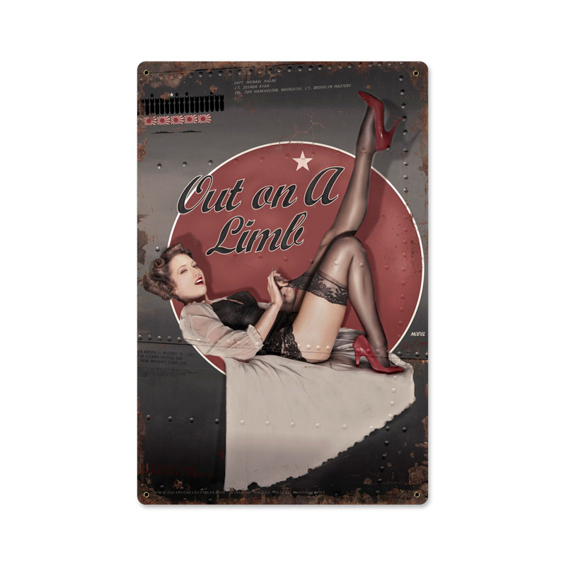 Out on a Limb, Pinup Girls, Metal Sign, 12 X 18 Inches