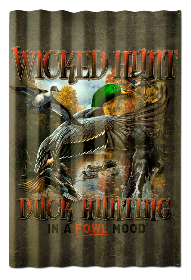 DUCK HUNTER BROWN BACKGROUND CORRUGATED, Featured Artists/Erazorbits, Corrugated, 16 X 24 Inches