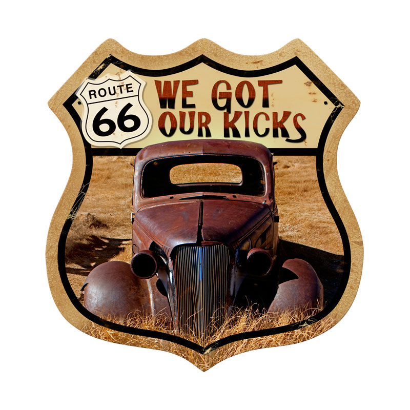 Route 66 Rusty, Automotive, Shield Metal Sign, 15 X 15 Inches