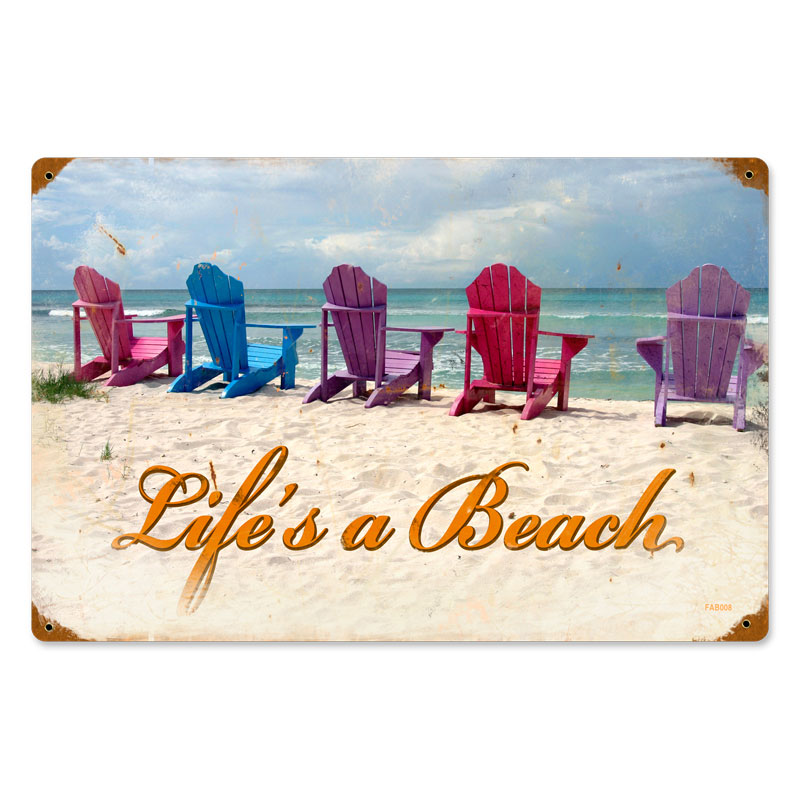 Beach Chairs, Home and Garden, Vintage Metal Sign, 18 X 12 Inches