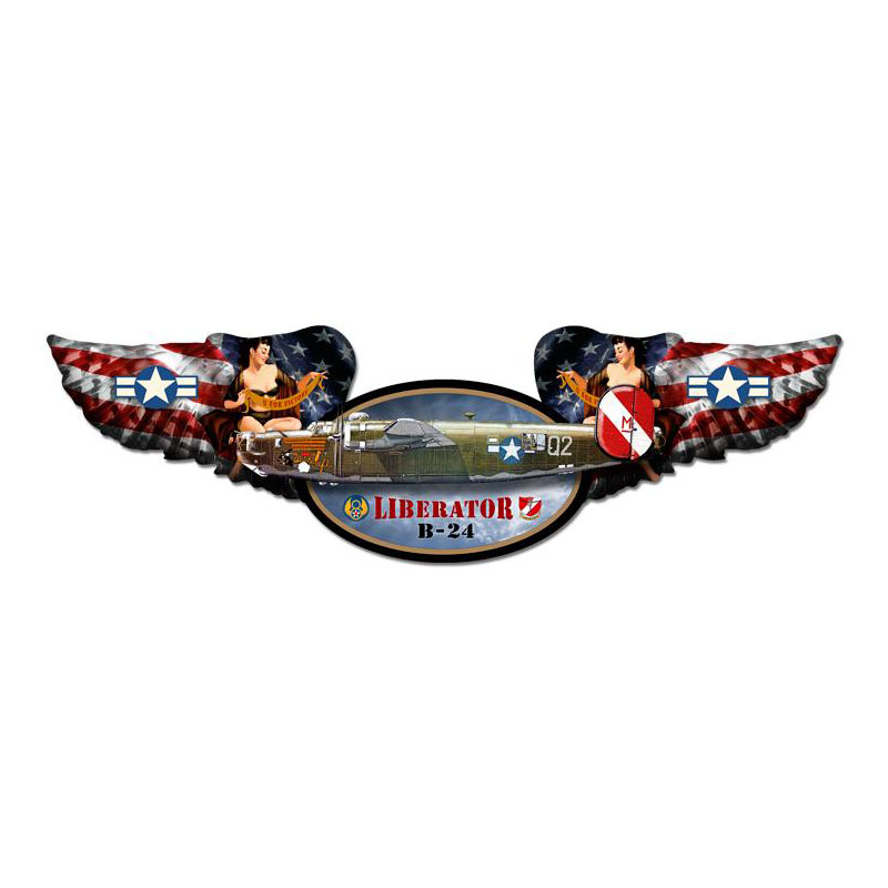 Liberator, Aviation, Winged Oval Metal Sign, 10 X 35 Inches