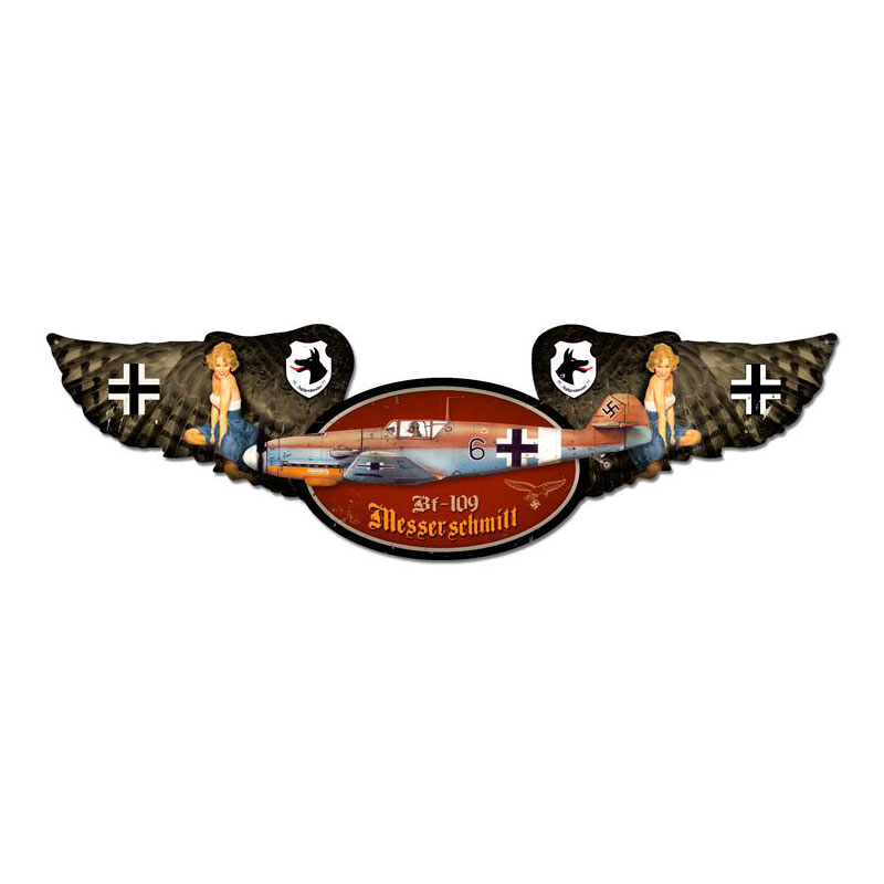 Messerschmitt, Aviation, Winged Oval Metal Sign, 10 X 35 Inches