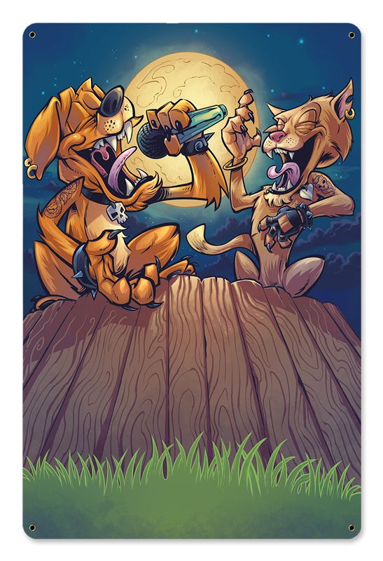 DOG N CAT ON FENCE, Licensed Products/Flyland Designs by Brian Allen, SATIN METAL SIGN , 18 X 12 Inches