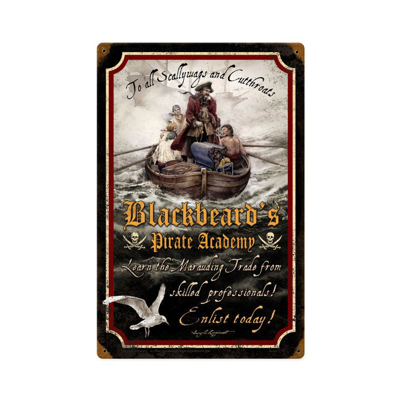 Pirate Academy, Humor, Vintage Metal Sign, 12 X 18 Inches
