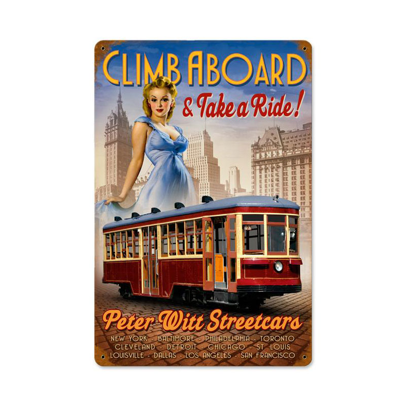 Street Car Pinup, Pinup Girls, Vintage Metal Sign, 18 X 12 Inches
