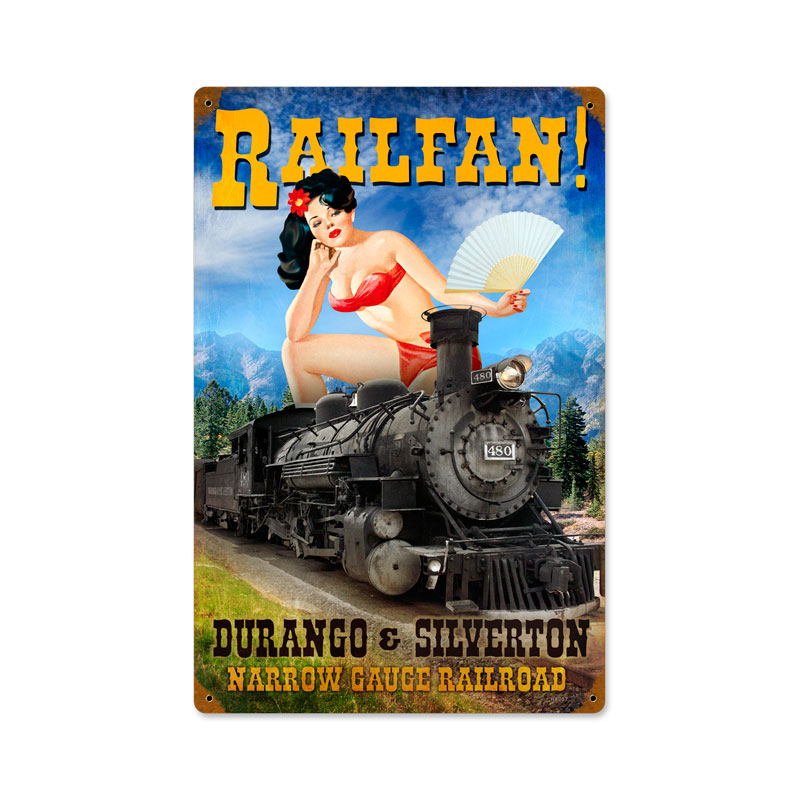 Railfan, Train and Rail, Vintage Metal Sign, 12 X 18 Inches
