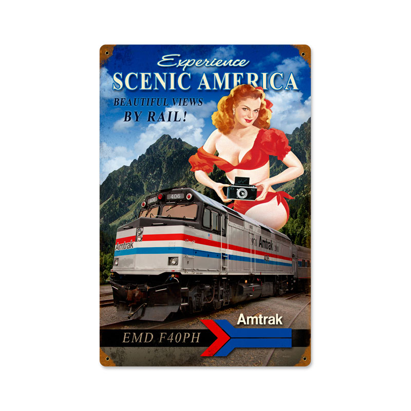 Scenic America, Pinup Girls, Vintage Metal Sign, 12 X 18 Inches