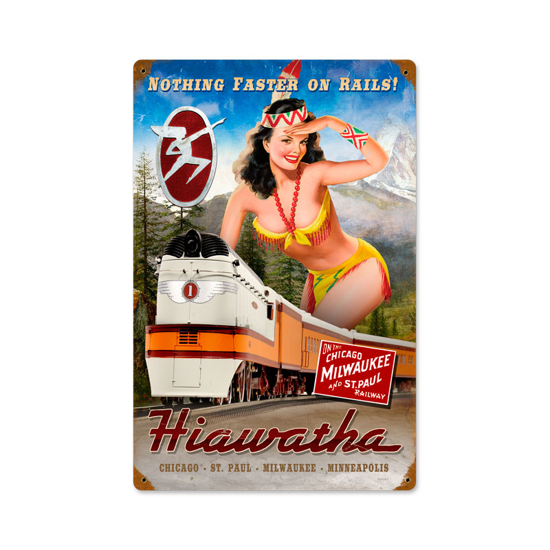 Haiawatha Indian, Pinup Girls, Vintage Metal Sign, 12 X 18 Inches