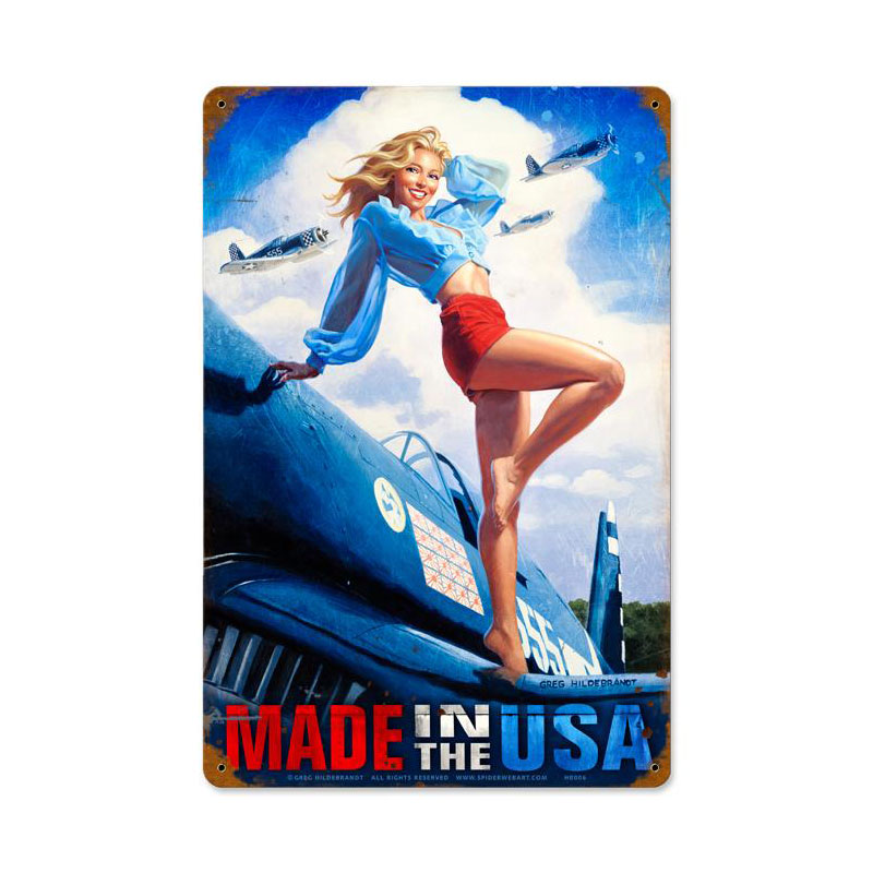 Made in the USA, Pinup Girls, Vintage Metal Sign, 12 X 18 Inches