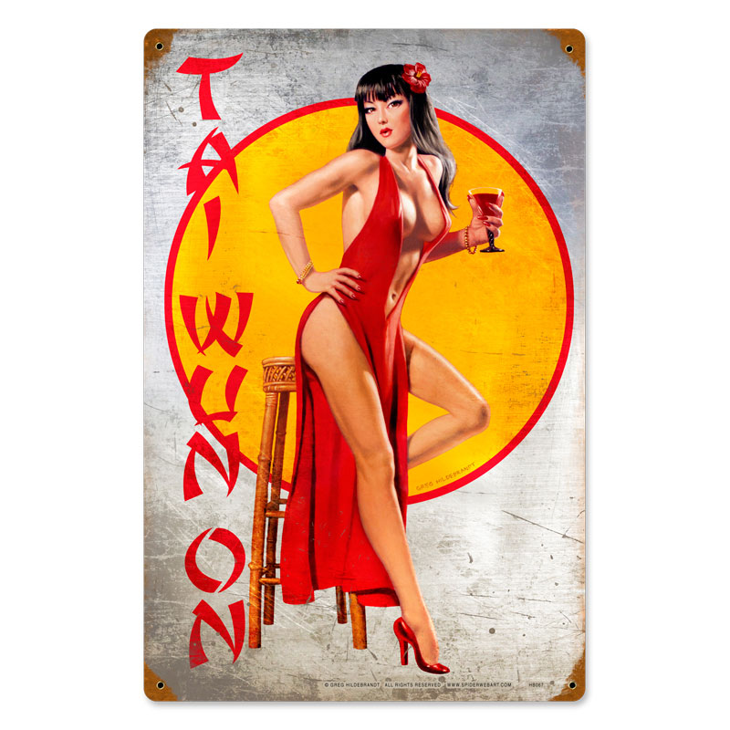 Tai Wun On, Pinup Girls, Vintage Metal Sign, 12 X 18 Inches