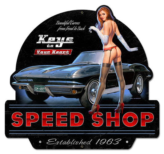 Stingray Speed Shop, Pinup Girls, Custom Metal Shape, 15 X 14 Inches