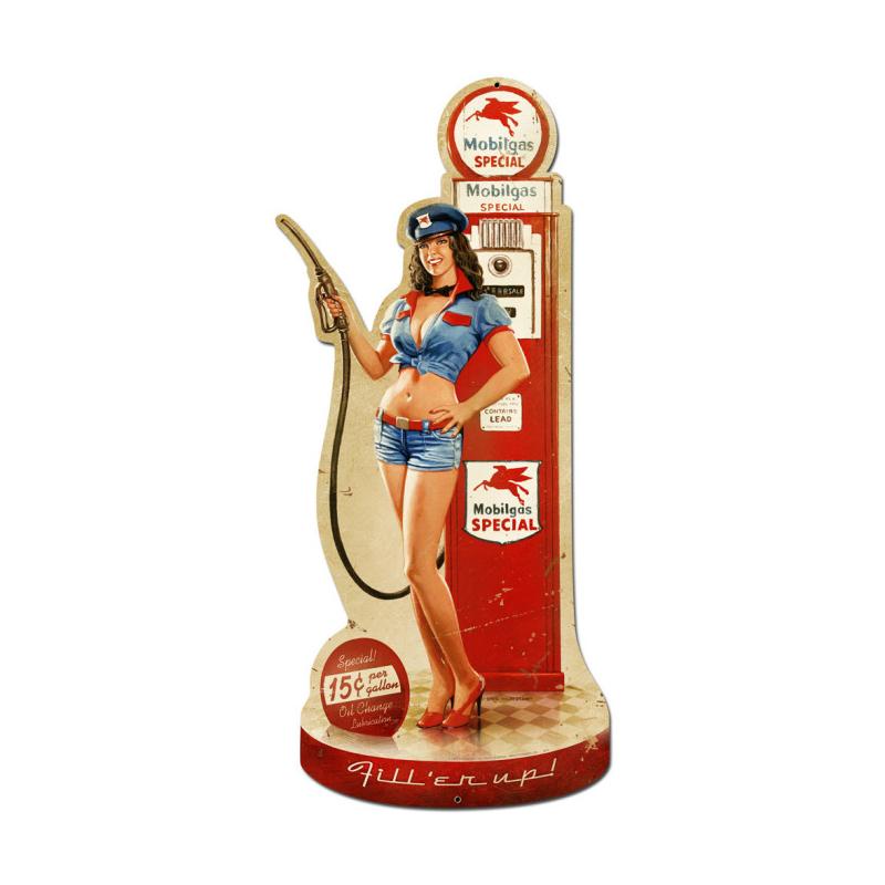 Gas Pump Girl, Automotive, Custom Metal Shape, 17 X 36 Inches