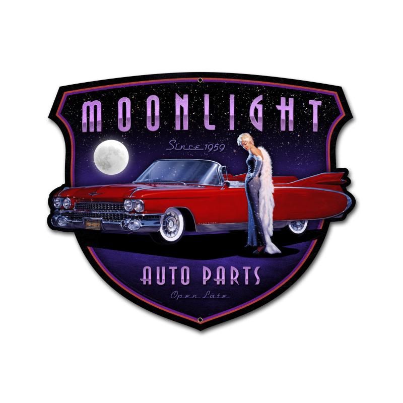 Moonlight Auto Parts, Pinup Girls, Custom Metal Shape, 30 X 25 Inches