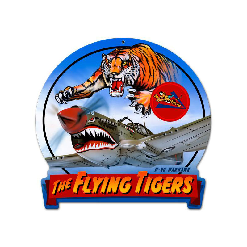 Flying Tiger, Aviation, Round Banner Metal Sign, 16 X 15 Inches