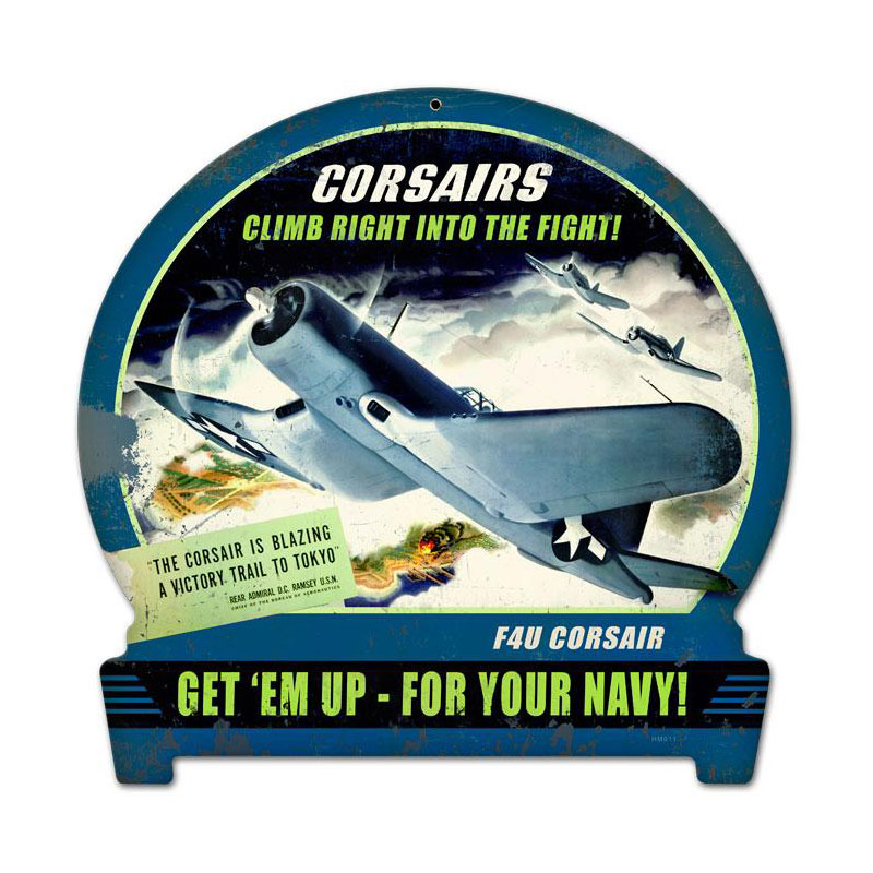 Corsairs Climb, Aviation, Round Banner Metal Sign, 15 X 16 Inches
