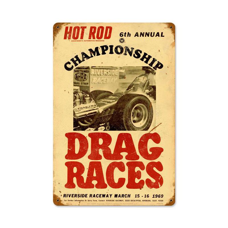 Hot Rod Riverside, Automotive, Vintage Metal Sign, 18 X 12 Inches