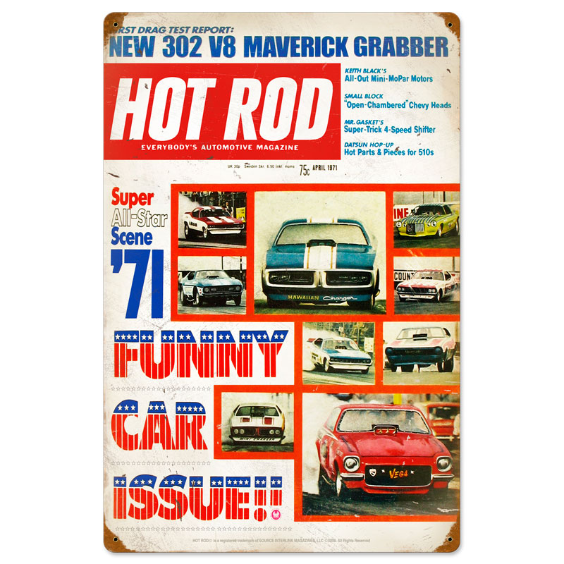Funny Cars, Automotive, Vintage Metal Sign, 16 X 24 Inches
