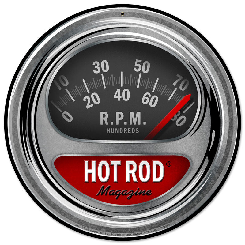Hot Rod Tach, Automotive, Round Metal Sign, 14 X 14 Inches