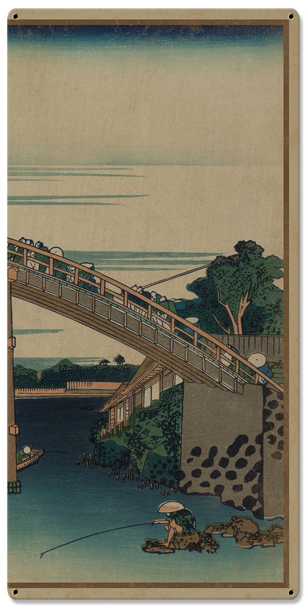 Beneath Mannen Bridge, Mount Fuji, Fukagawa Mannenbashi Shita, 1826, Triptych Metal Sign, Oriental, Chinese, Wall Decor, Wall Art 54"x36"