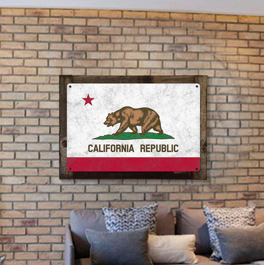 California State Flag, California Bear, Eureka! ; The Golden State, Metal Sign, Optional Rustic Wood Frame, Wall Art, FREE SHIPPING!