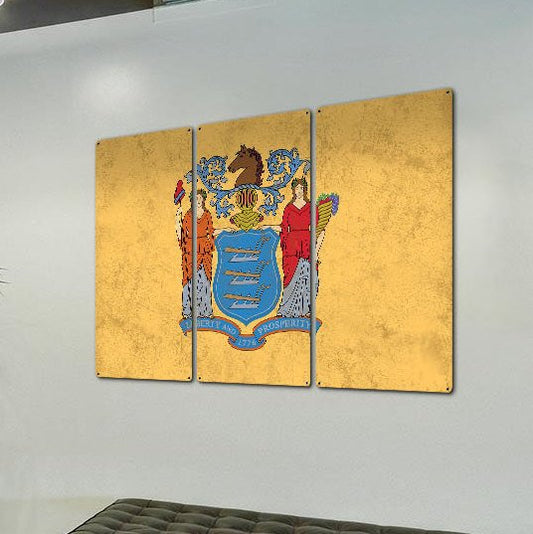 New Jersey State Flag, Liberty & Prosperity, Triptych Metal Sign, Wall Decor, Wall Art, Vintage, 54"x36"