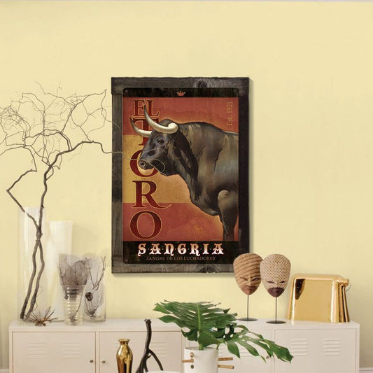 El Toro, Bull, Sangria, Spain, METAL Sign, Optional Reclaimed BarnWood Frame, American Steel, Wall Decor, Wall Art, Vintage
