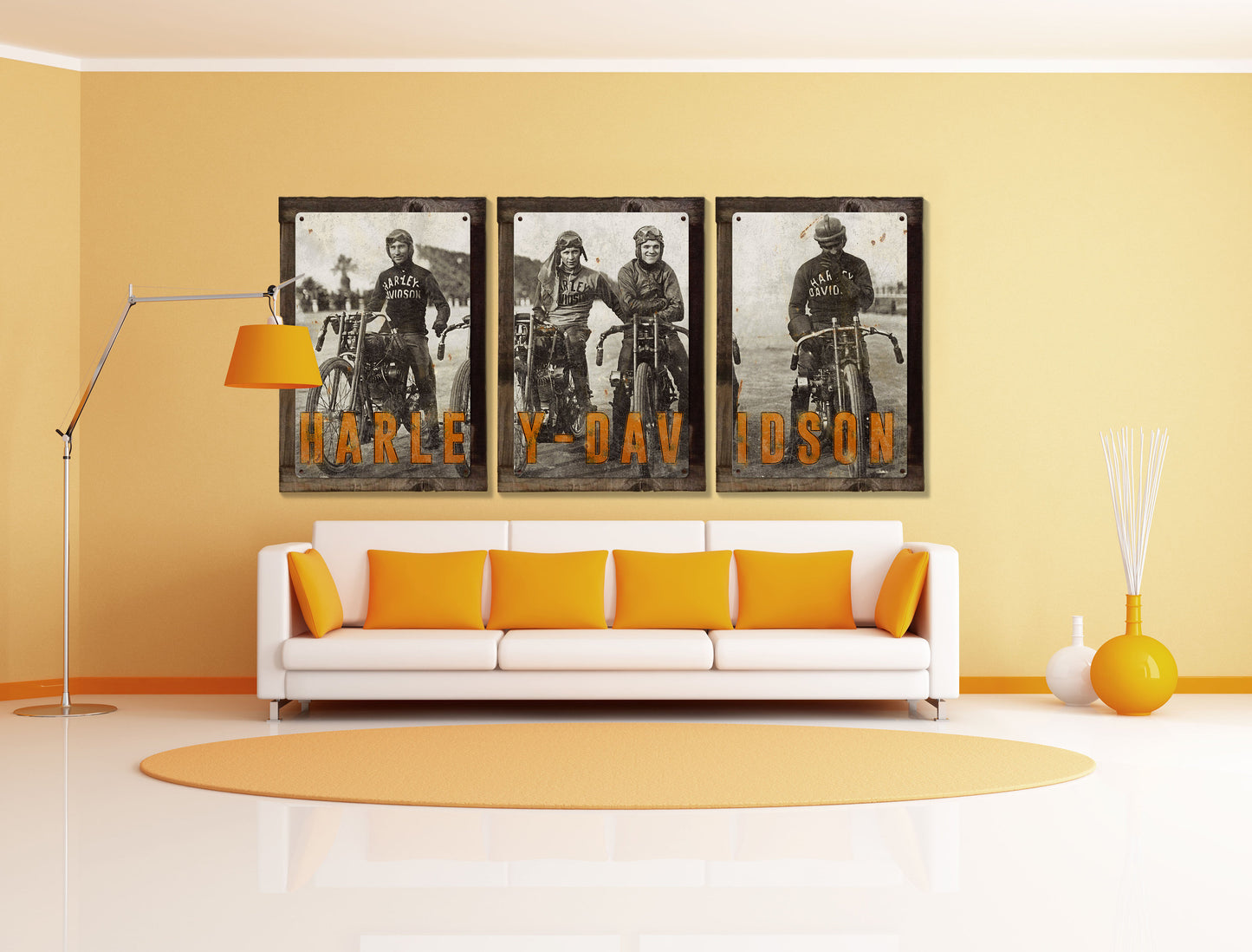 Harley Davidson Wall Art, Motorcycle Board Track Racers, Vintage Photo, Triptych METAL Sign, Optional Reclaimed Barn Wood Frame