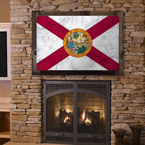 Florida State Flag, Sunshine State, Metal Sign, Optional Rustic Wood Frame, Wall Decor, Wall Art, Vintage, FREE SHIPPING!