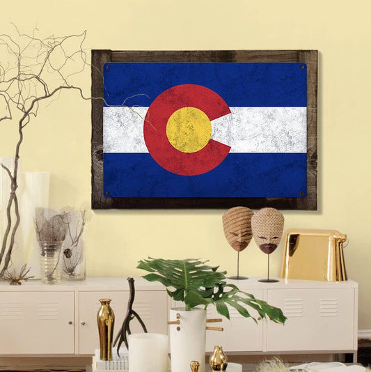 Colorado State Flag, The Centennial State, Metal Sign, Optional Rustic Wood Frame, Wall Decor, Wall Art, Vintage, FREE SHIPPING!