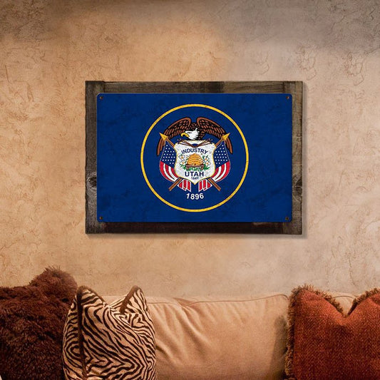 Utah State Flag, Life Elevated, Metal Sign, Optional Rustic Wood Frame, Wall Decor, Wall Art, Vintage, Rustic, FREE SHIPPING!