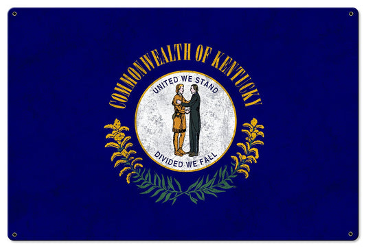 Kentucky State Flag, United We Stand Divided we Fall, Metal Sign, Optional Rustic Wood Frame, Wall Decor, Wall Art