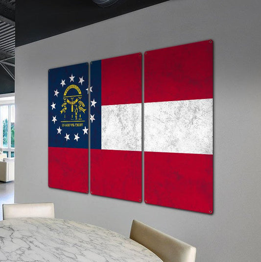 Georgia State Flag, Georgia on my Mind, Triptych Metal Sign, Wall Decor, Wall Art, Vintage, 54"x36"