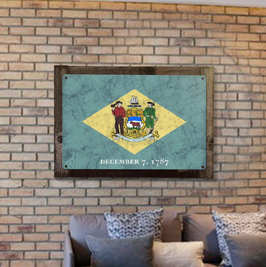 Delaware State Flag, The First State, Metal Sign, Optional Rustic Wood Frame, Wall Decor, Wall Art, Vintage, FREE SHIPPING!