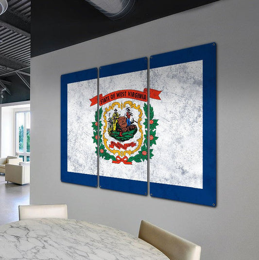 West Virginia State Flag, Wild and Wonderful, Triptych Metal Sign, Wall Decor, Wall Art, Vintage, 54"x36"