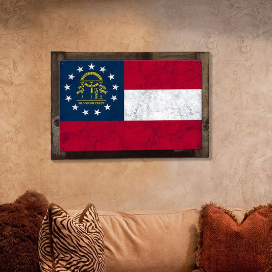 Georgia State Flag, Georgia on my Mind, Metal Sign, Optional Rustic Wood Frame, Wall Decor, Wall Art, Vintage