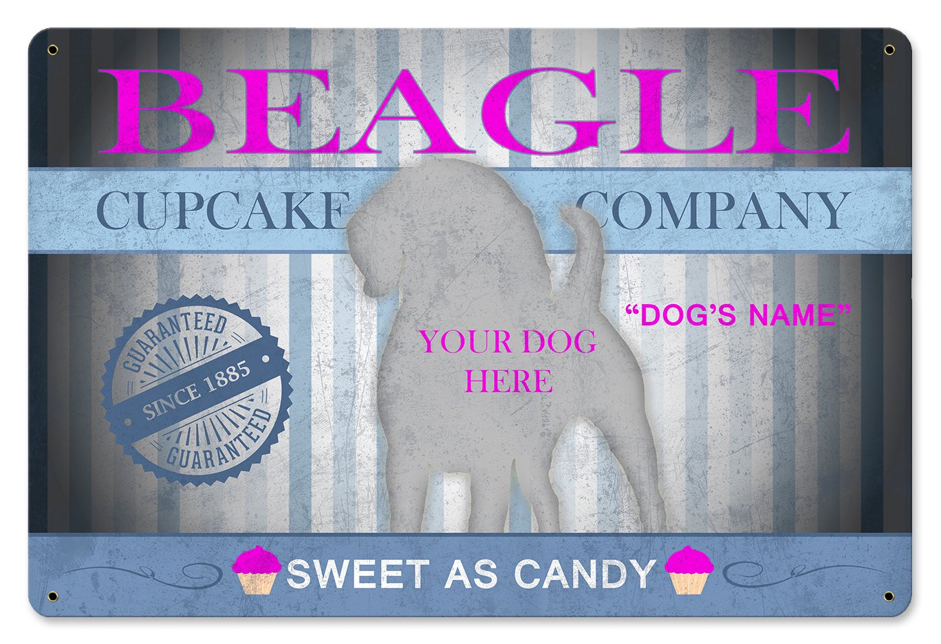 Beagle, Cupcake Company, Sweet As Candy, Beagle Wall Art, Beagle Art, Beagle Wall Decor, Beagle Decor, Dog Metal Sign, Wood Frame 18" x 12"