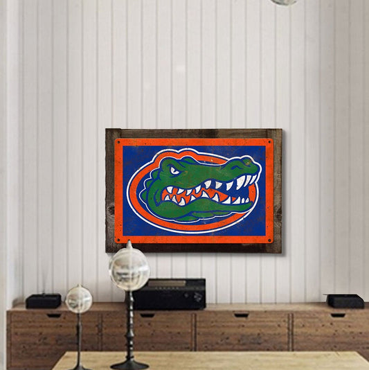 Florida Gators Wall Art, Rustic Metal Sign, Optional Rustic Wood Frame, College Teams, Mascots, and Sports