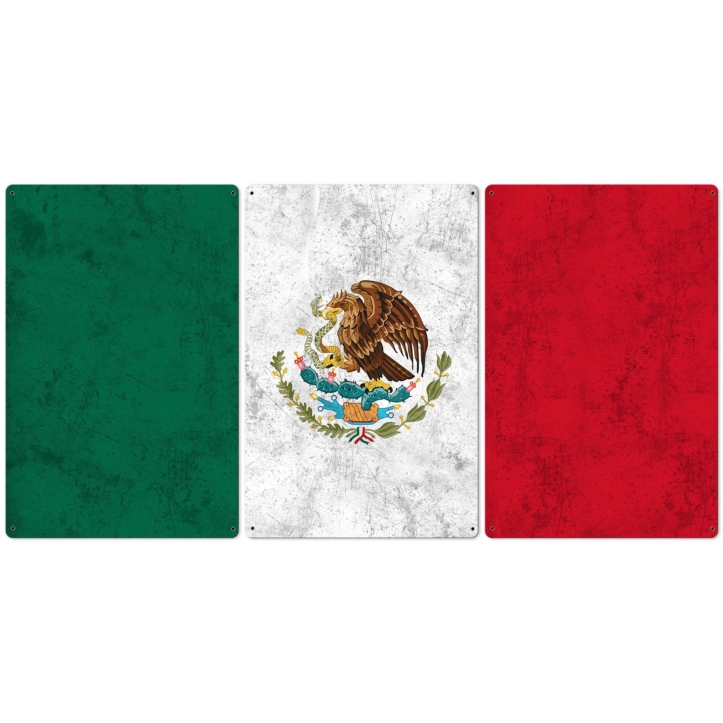 Mexico Flag, Triptych METAL Sign, Vintage, Antique, Decor, Wall Art , Optional Reclaimed Barn-wood Frame