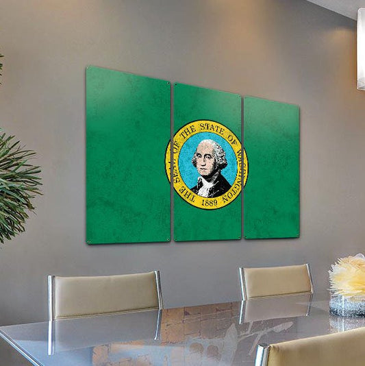 Washington SayWA!; Evergreen State, Triptych Metal Sign, Wall Decor, Wall Art, Vintage, 54"x36"