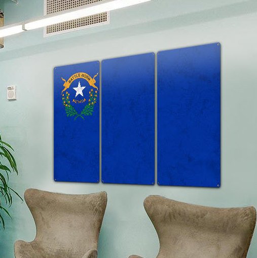 Nevada State Flag, Battle Born, Triptych Metal Sign, Wall Decor, Contemporary Art, Wall Art, Vintage, 54"x36"